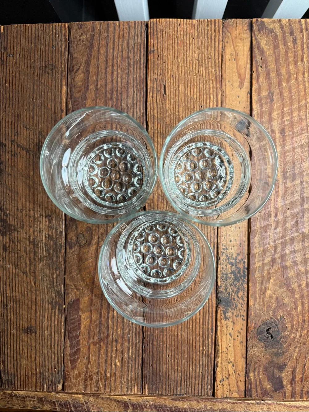 Vintage MCM wood drink caddy and lowball glass set